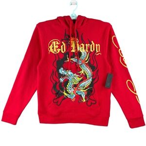 NWT‎ Ed Hardy Men's Dragon Tattoo Red Hoodie Sweatshirt Size XL Pullover